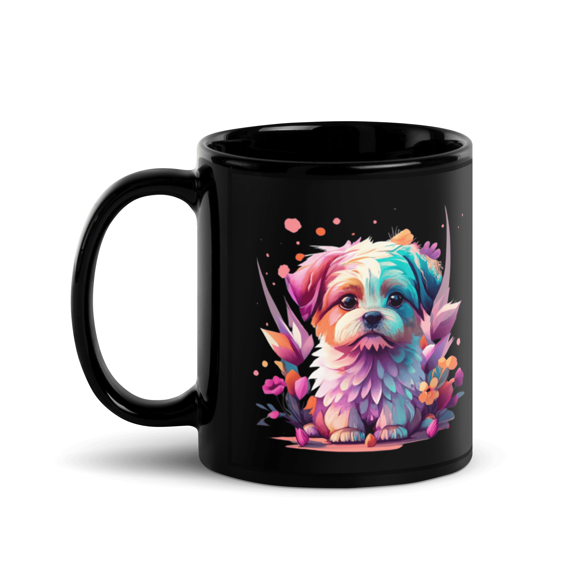 Cute Puppy Black Glossy Mug - L & M Kee, LLC