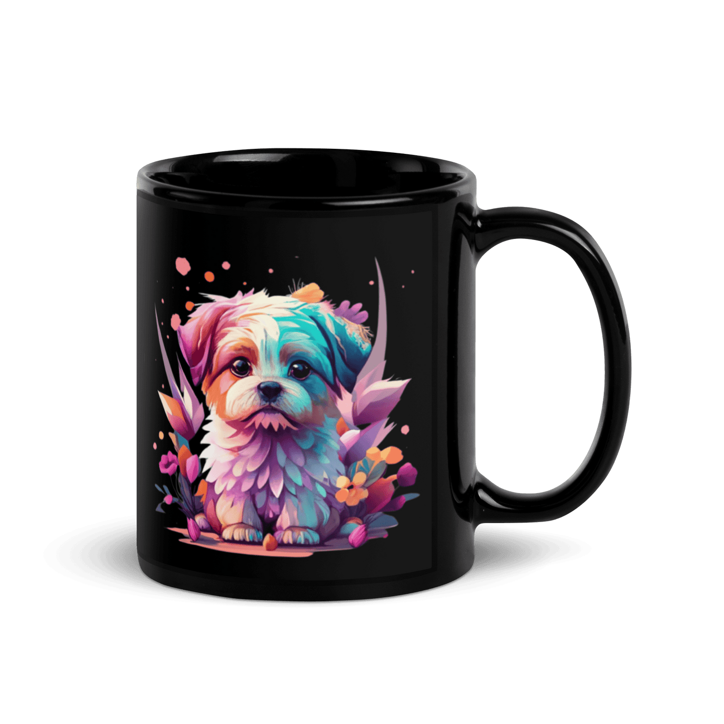 Cute Puppy Black Glossy Mug - L & M Kee, LLC