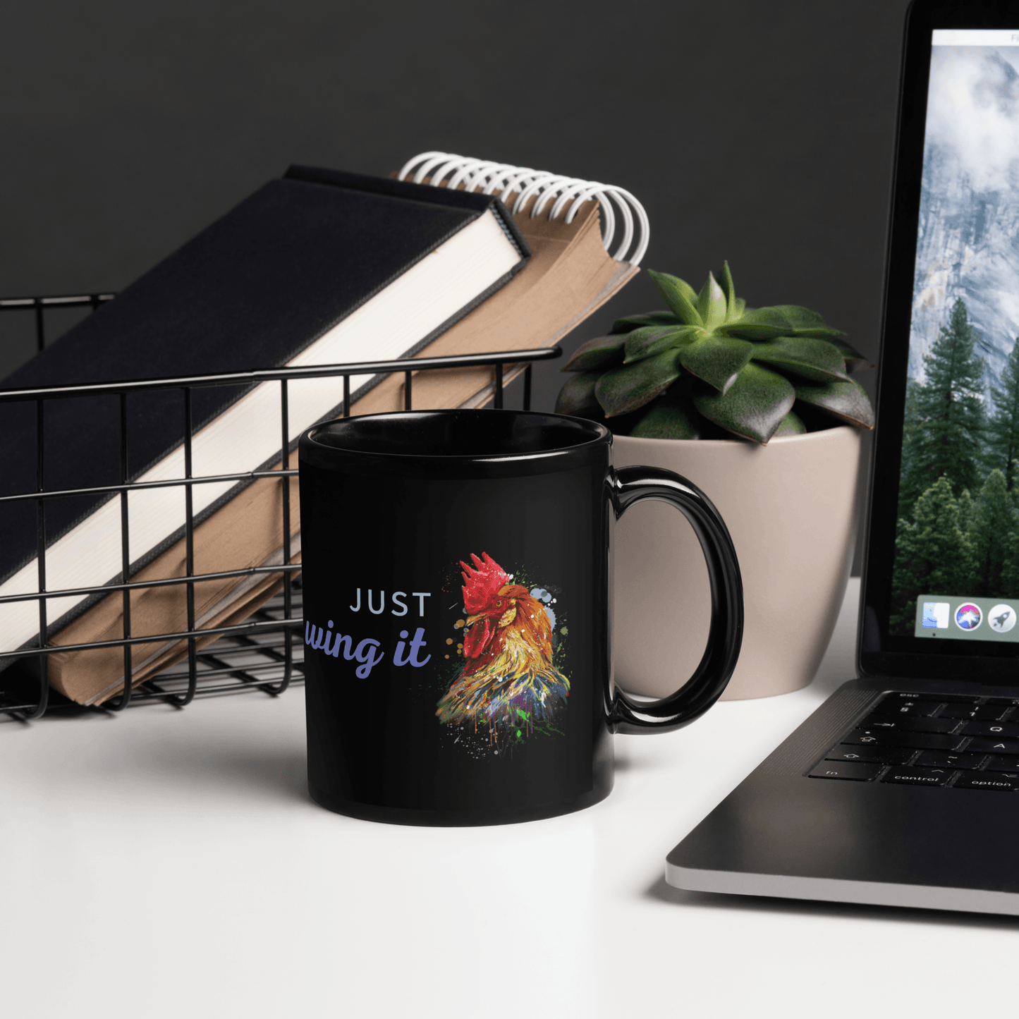 Just Wing It Chicken Black Glossy Mug - L & M Kee, LLC