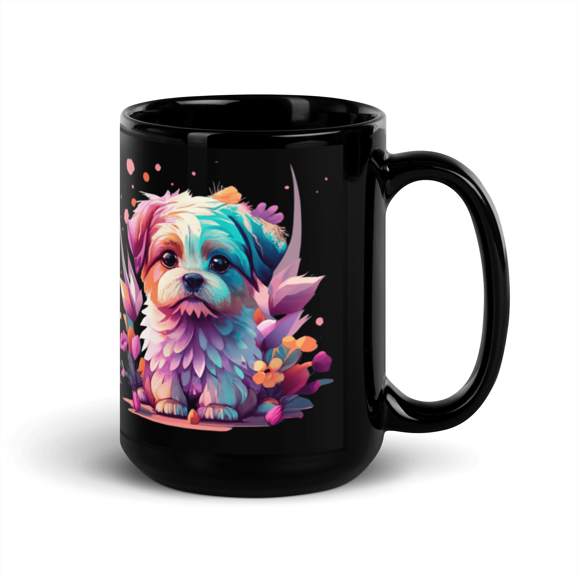 Cute Puppy Black Glossy Mug - L & M Kee, LLC