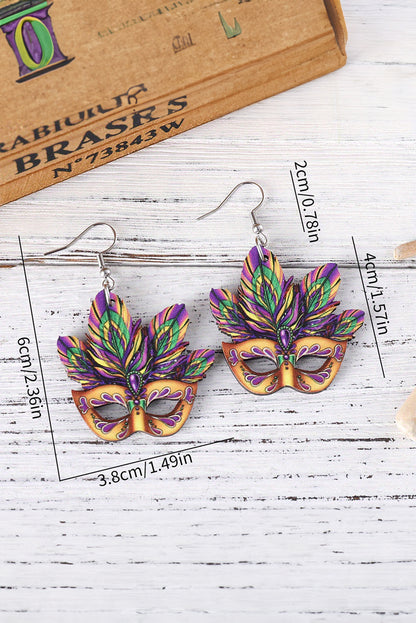 Meadow Mauve Mardi Gras Mask Dangle Hook Earrings