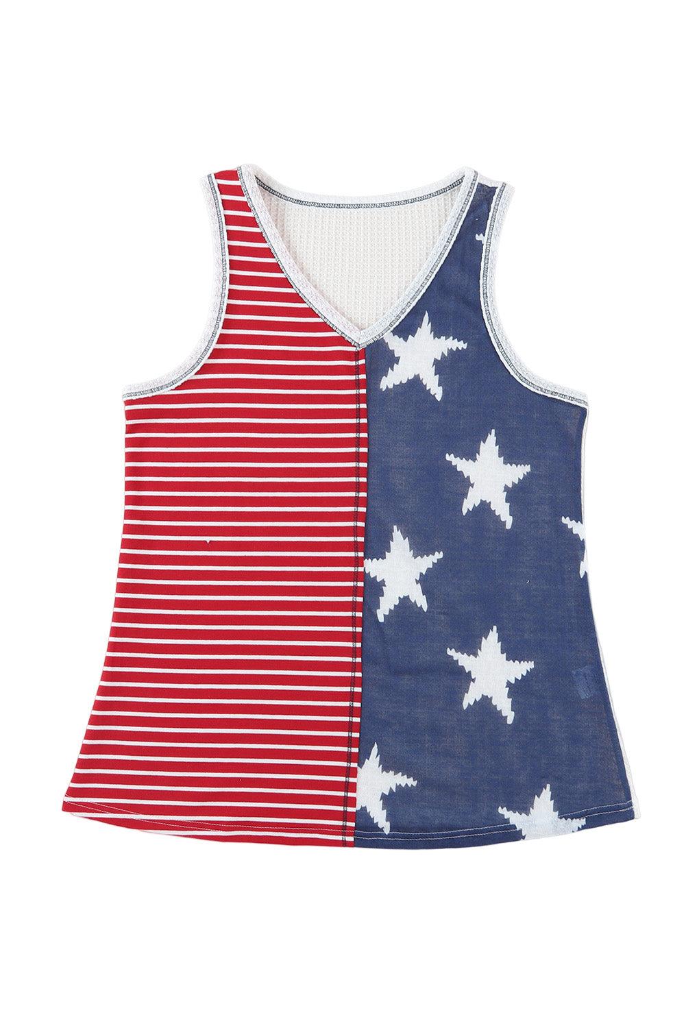 Multicolor Stripes Stars Print Knit Short Sleeves Top - L & M Kee, LLC