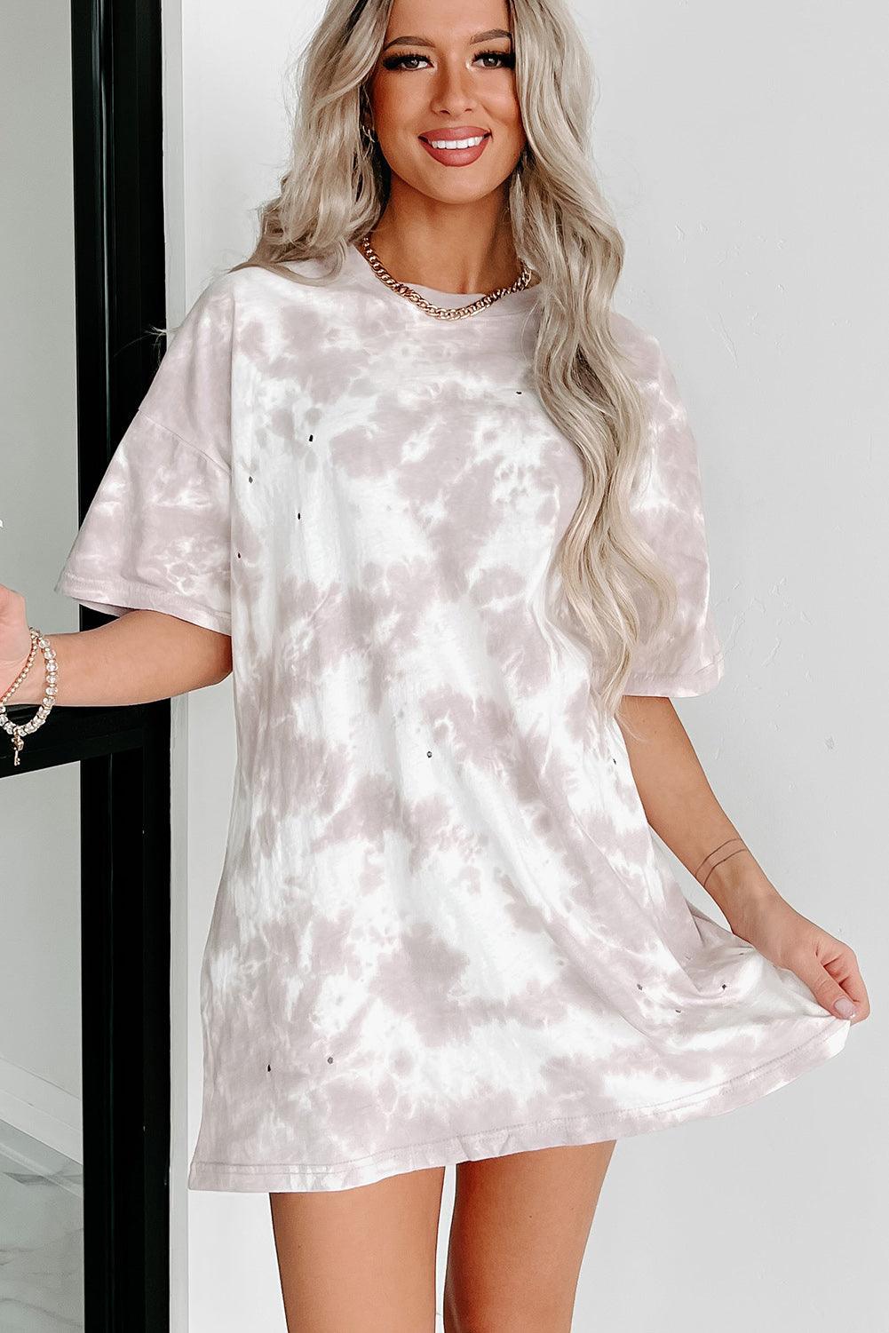 White Tie-dye Round Neck Short Sleeve Top - L & M Kee, LLC