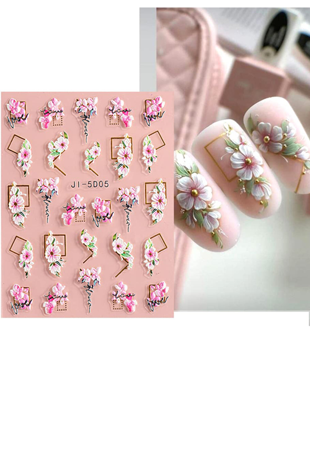 Pale Chestnut 5D Embossed Flower Nail Art Sticker