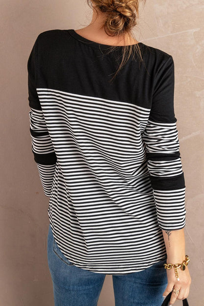 Black Pinstripe Patch Pocket Top - L & M Kee, LLC