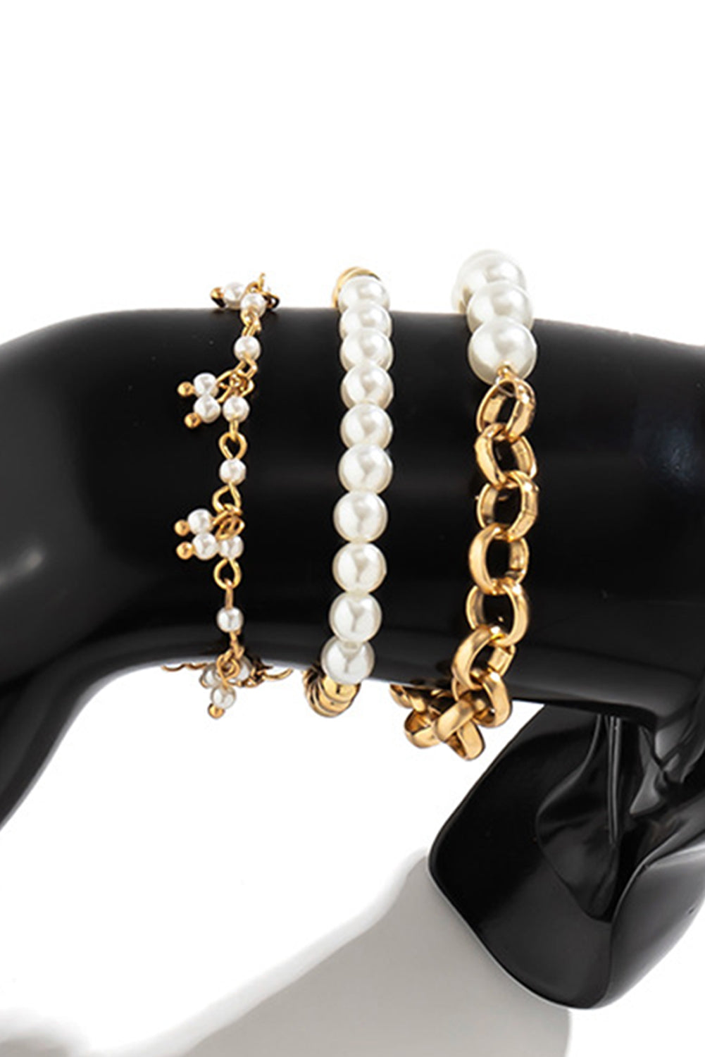 Gold 3pcs Pearl Plated Alloy Beaded Bracelet Set