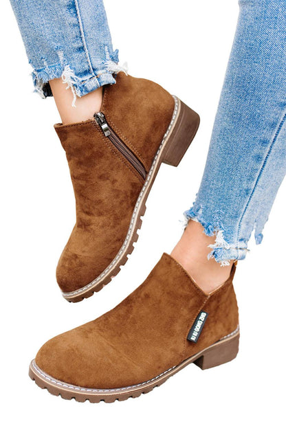 Faux Suede Side Zip Ankle Boots - L & M Kee, LLC