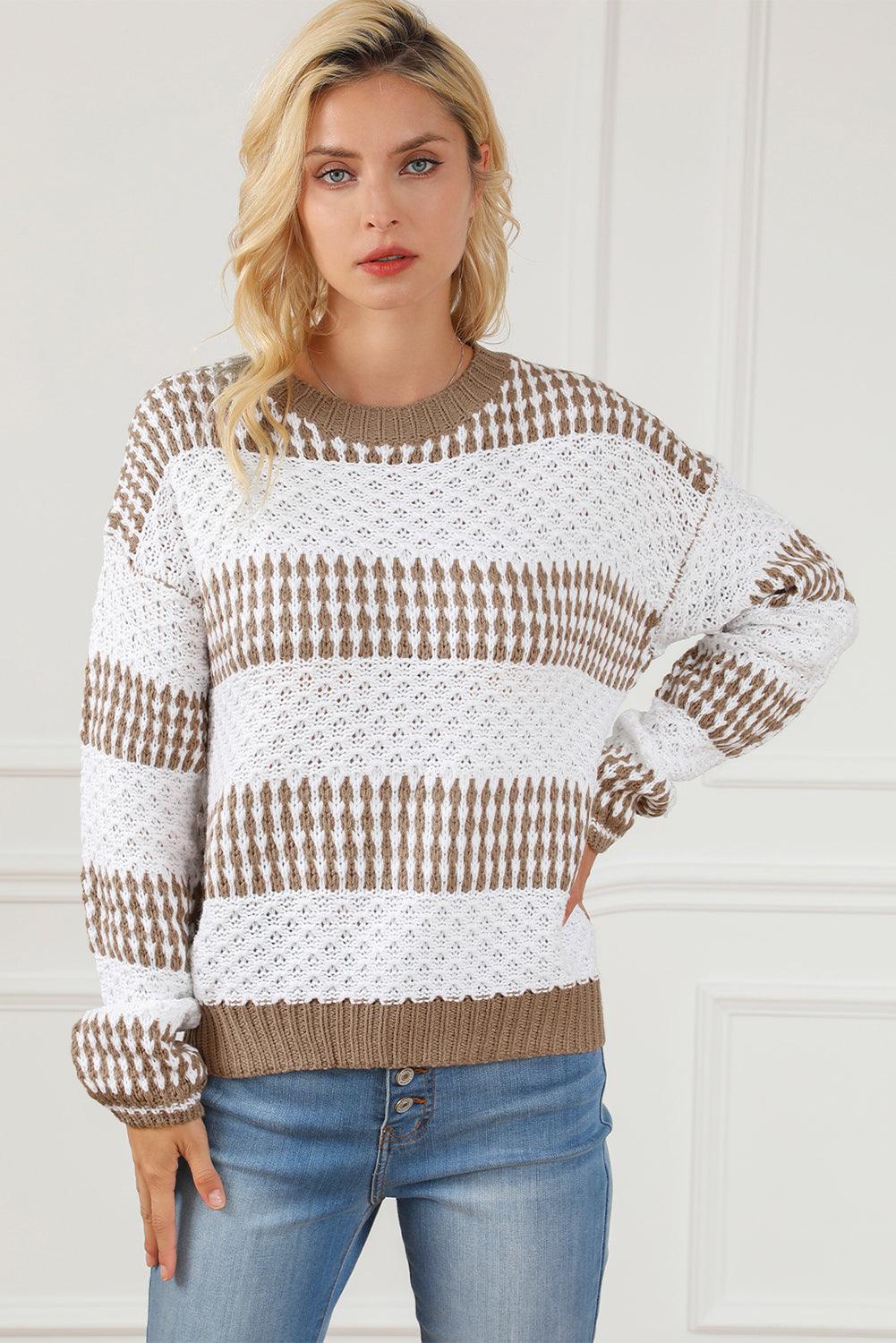 Multicolour Vertical Stripes Two Tones Drop Shoulder Sweater - L & M Kee, LLC