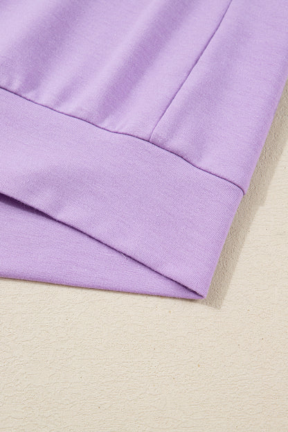 Purple Stripe Patchwork Buttoned Drop Shoulder Plus Size Pullover