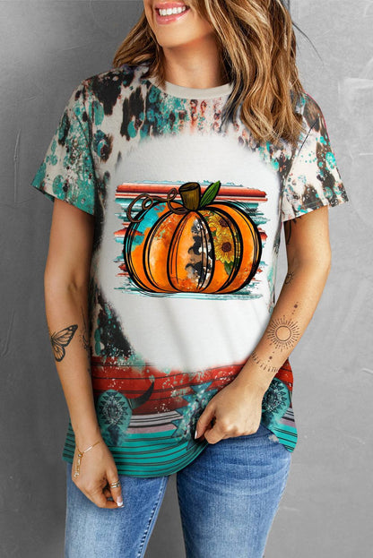 Tie-Dye Pumpkin Graphic Crew Neck T-shirt - L & M Kee, LLC