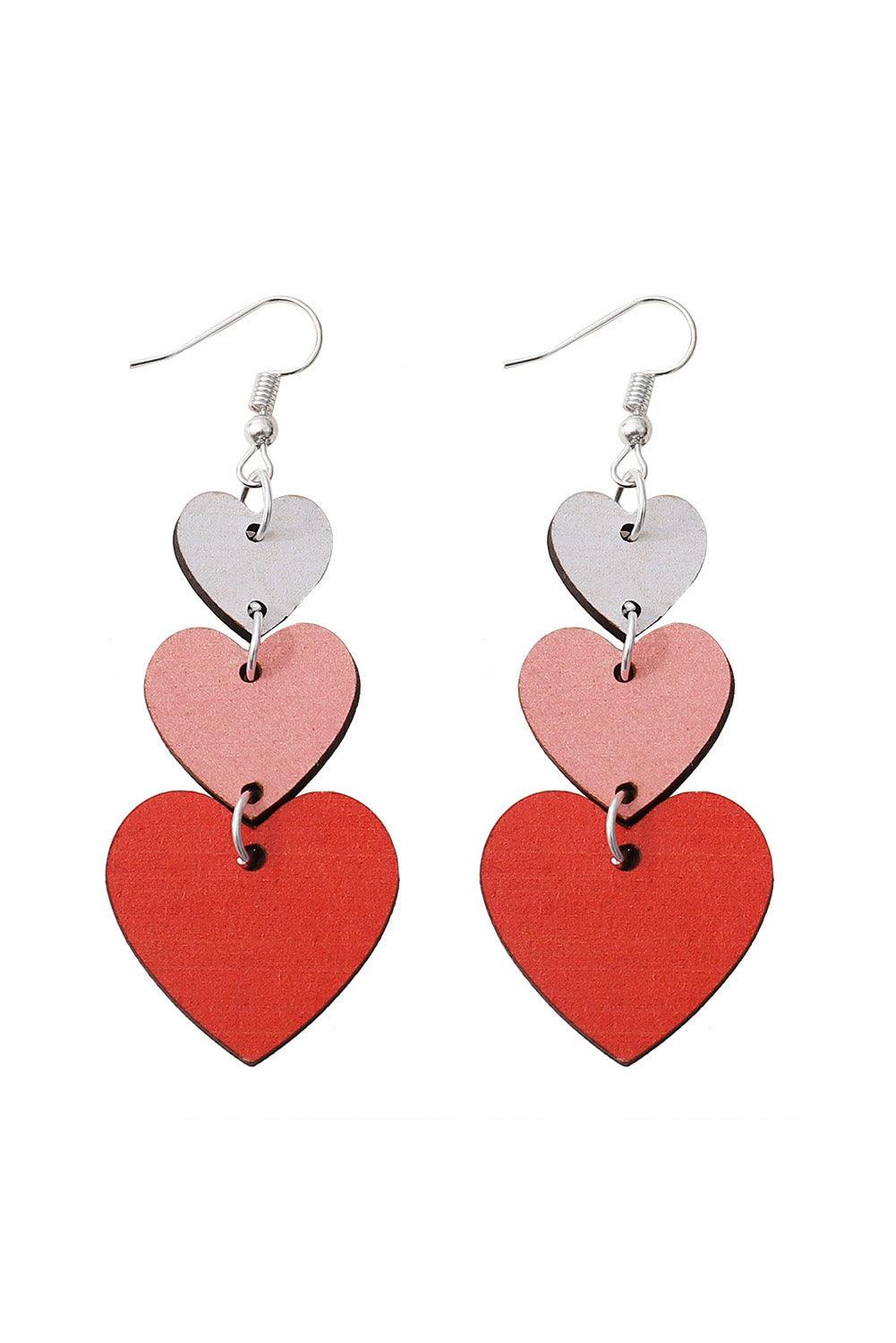 Red Valentines Day Heart Shape Tiered Dangle Earring - L & M Kee, LLC