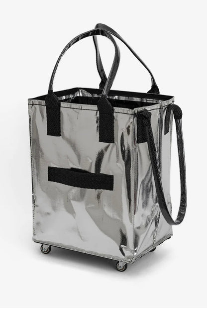 Silvery Foldable Rolling Large Shopping Tote Bag