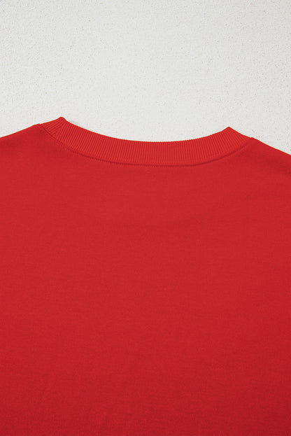 Fiery Red Varsity Striped Detail Drop Shoulder Oversized Sweatshirt