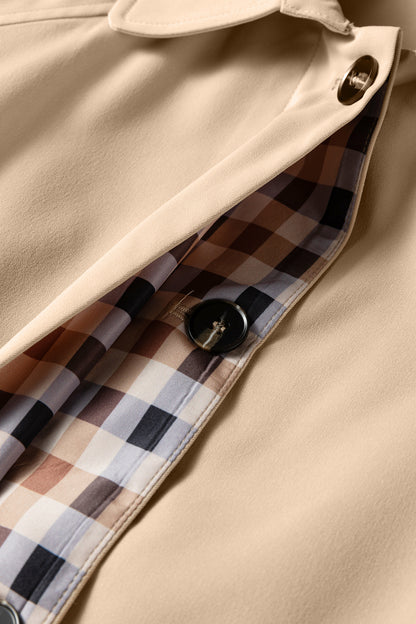 Parchment Plaid Liner Patchwork Single Breasted Trench Coat