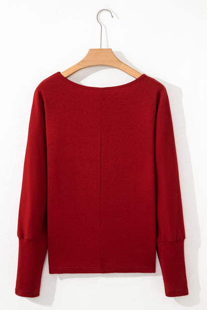 Red Dahlia Solid Color Extended Cuffs Long Sleeve Top
