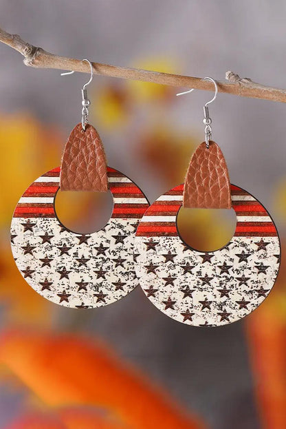 White Flag Print Round Wooden Dangle Earrings - L & M Kee, LLC