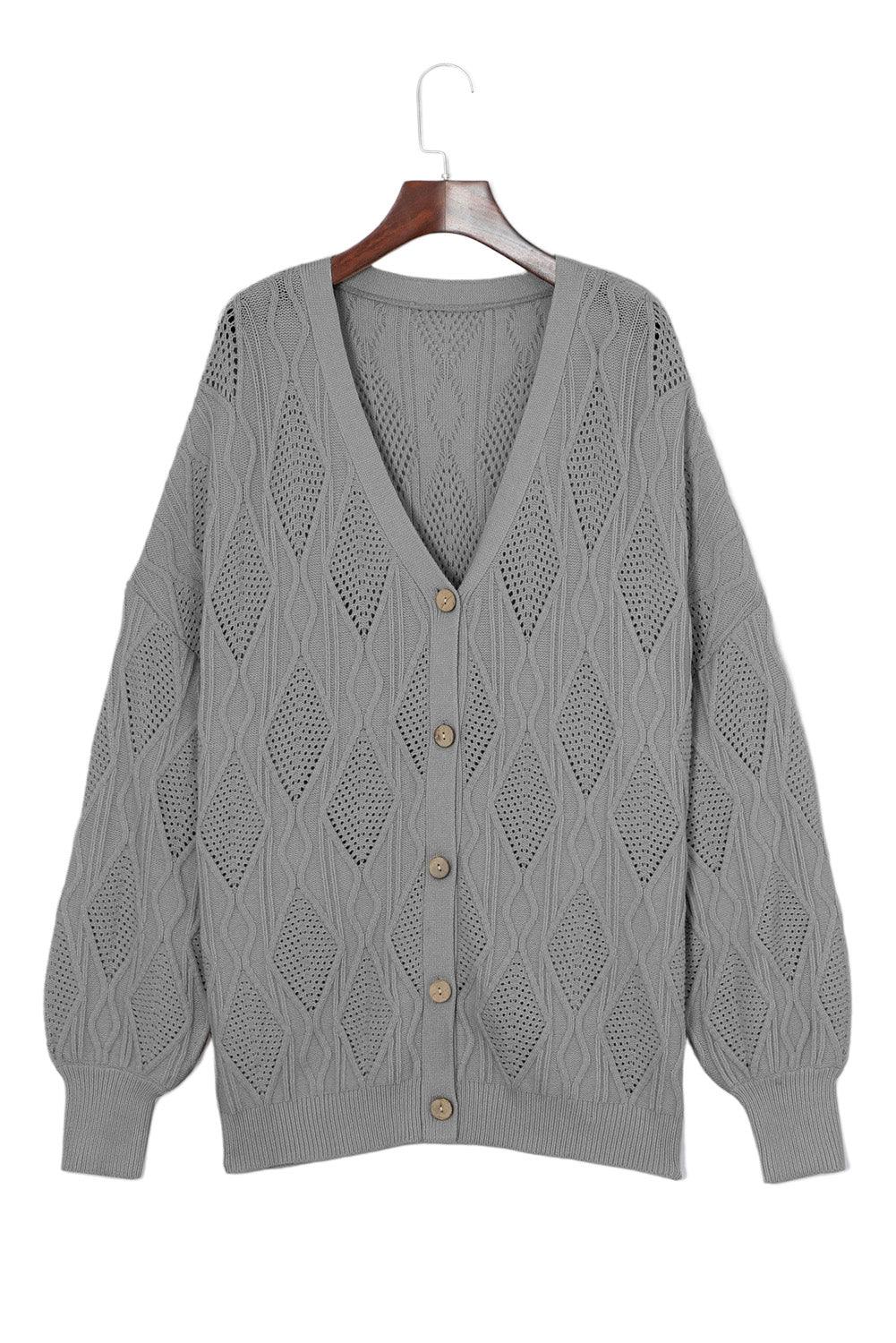 Apricot Plus Size Knitted Hollow out Button up Cardigan - L & M Kee, LLC