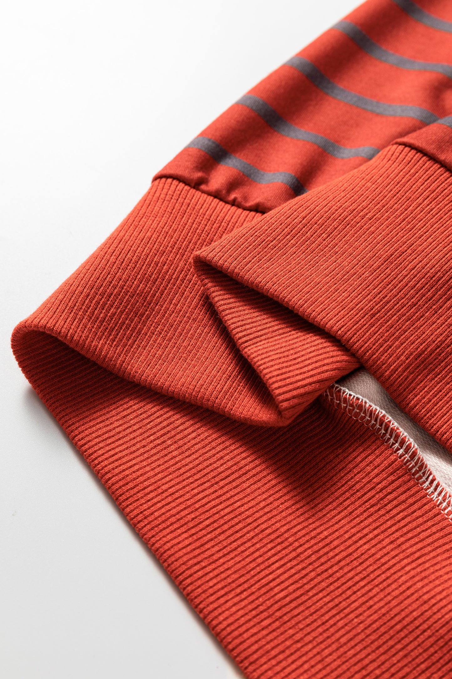 Orange Stripe Contrast Sleeve Patchwork Drop Shoulder Long Sleeve Sweatshirt