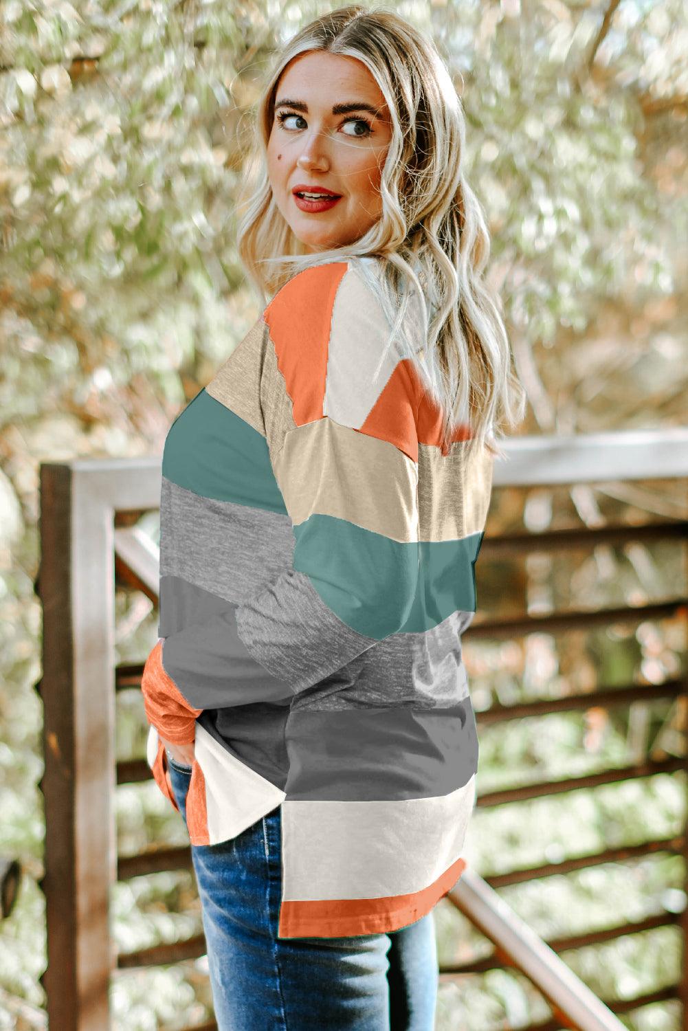 Green Stripe Plus Size Colorblock Pullover Top - L & M Kee, LLC