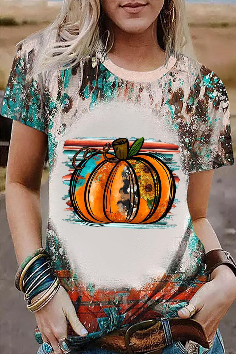 Tie-Dye Pumpkin Graphic Crew Neck T-shirt - L & M Kee, LLC