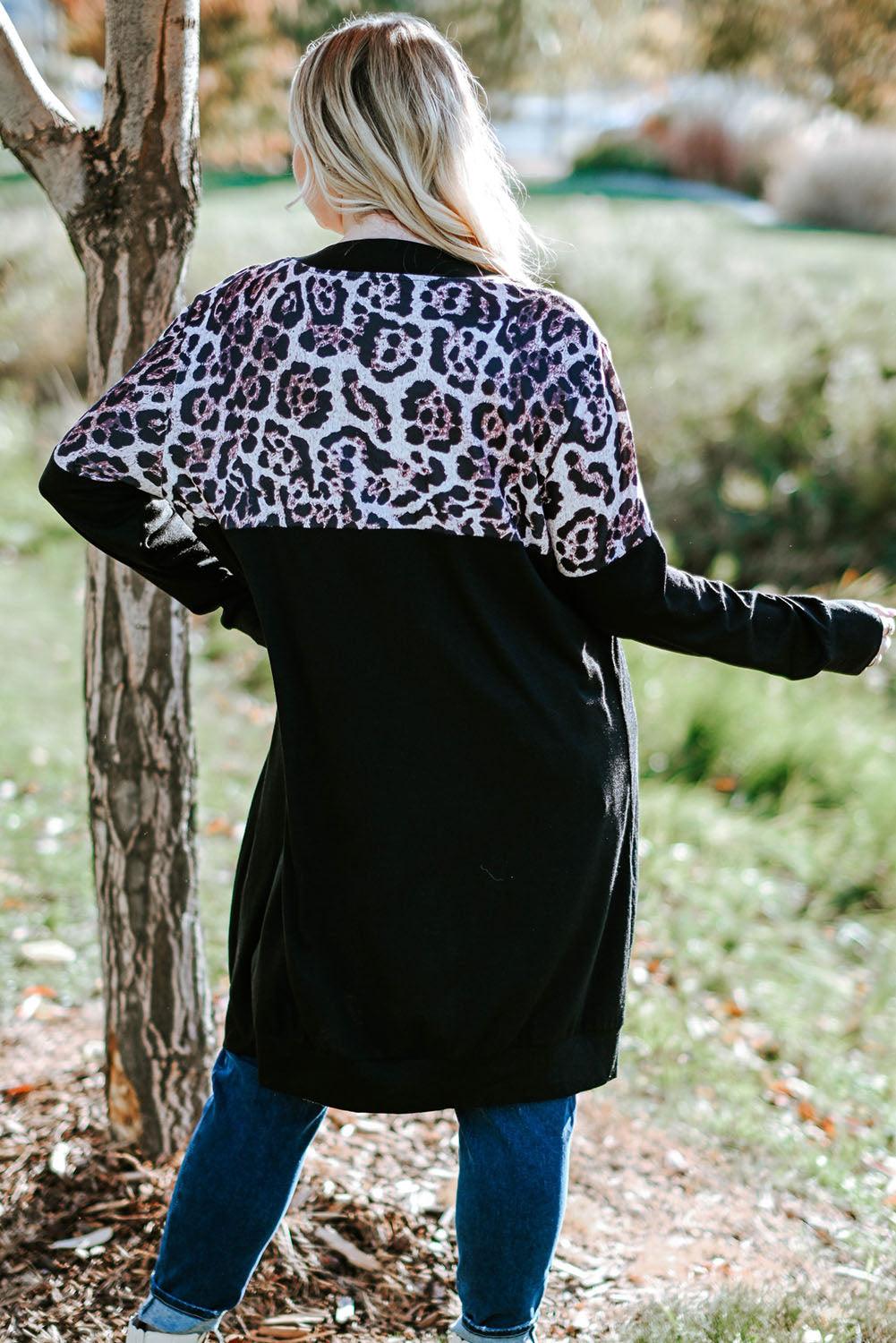 Red Printed Leopard Detail Plus Size Cardigan - L & M Kee, LLC