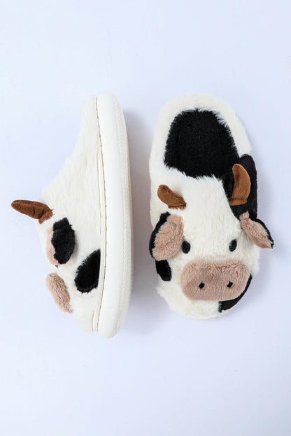 White Cartoon Animal Cow Plush Slippers - L & M Kee, LLC