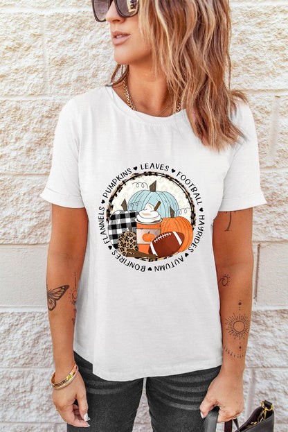 White Autumn Vibes Pumpkin Graphic T-shirt - L & M Kee, LLC