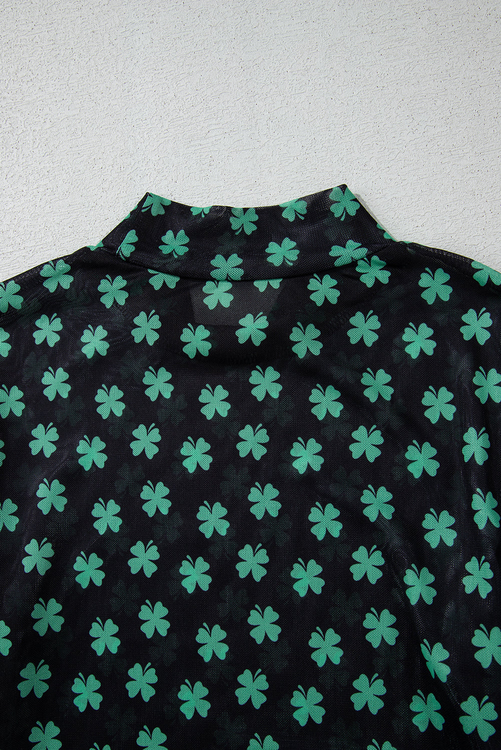 Green St Patrick Shamrock Printed Long Sleeve Mesh Bodysuit