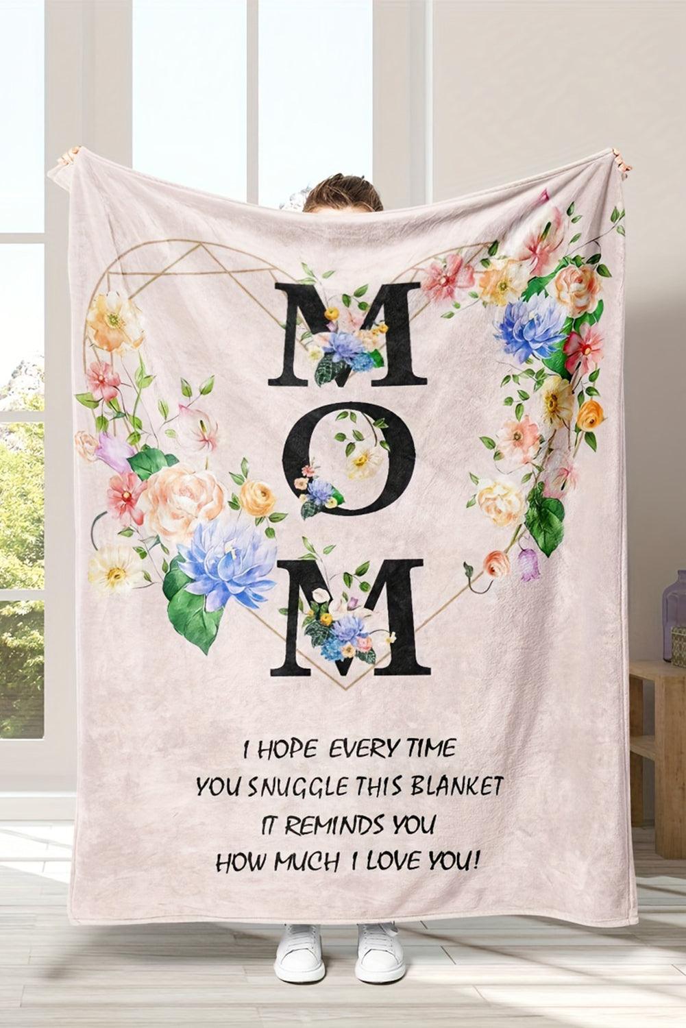 White MOM Floral Print Flannel Blanket 130*150cm - L & M Kee, LLC