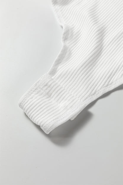 White Ribbed Long Sleeve Crew Neck Solid Color Bodysuit