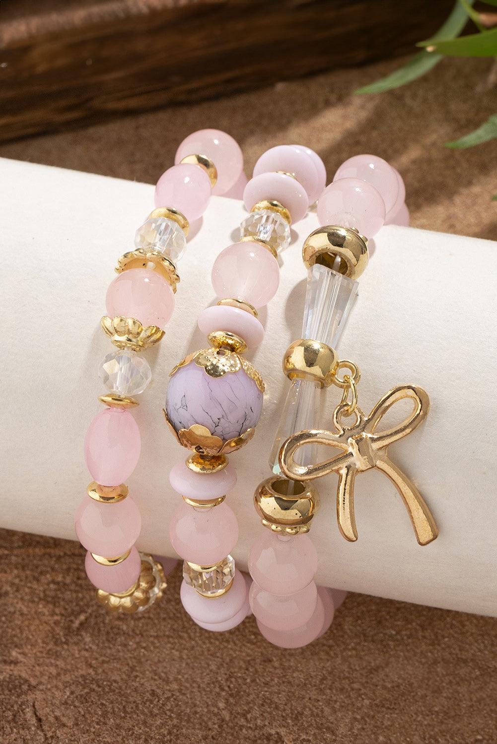 Pink 3pcs Bowknot Pendant Beaded Bracelet - L & M Kee, LLC