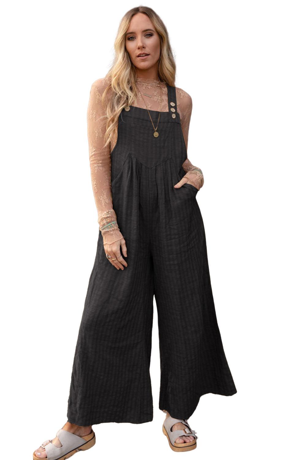 Brown Striped Pleated Wide Leg Pocketed Jumpsuit - L & M Kee, LLC