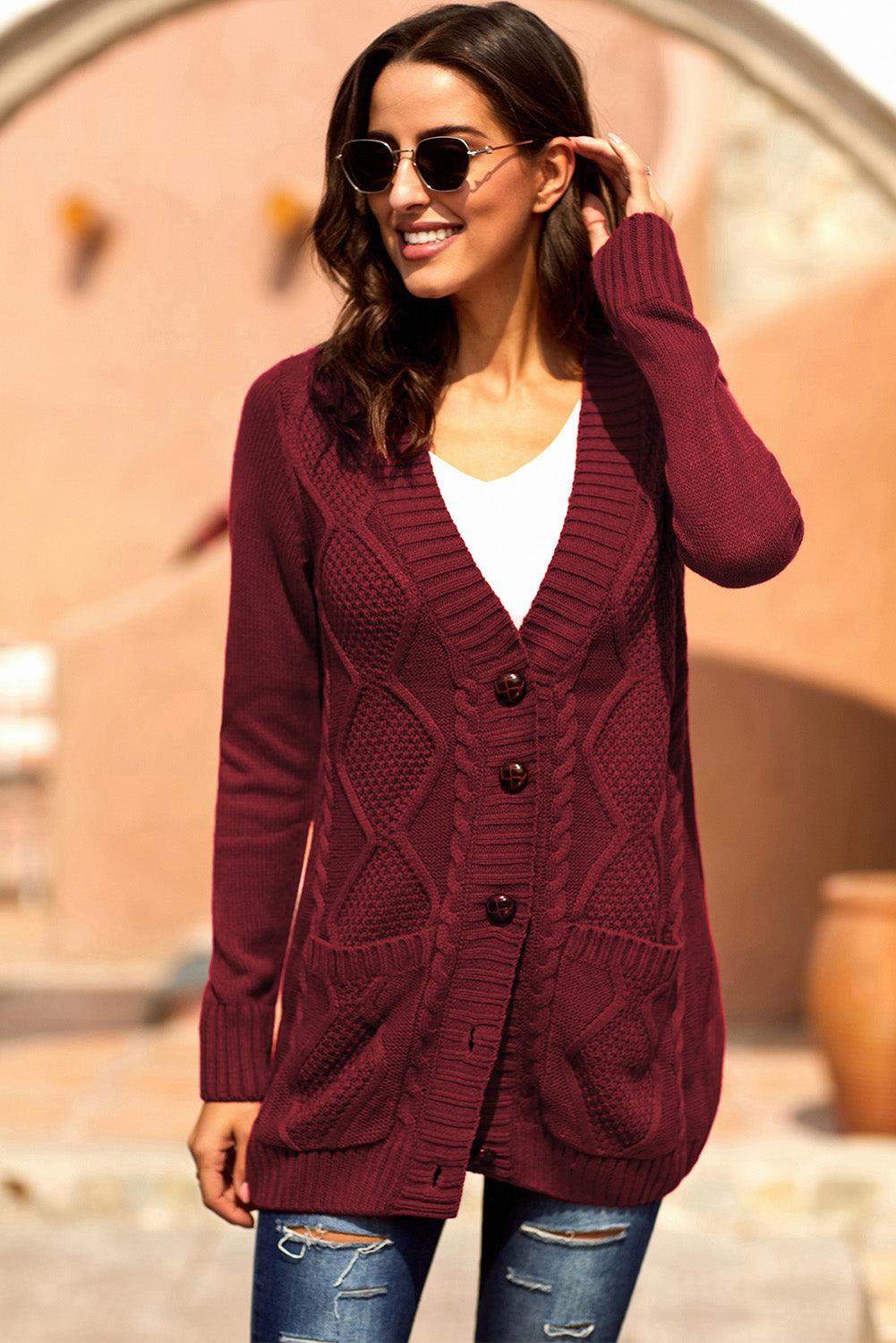 Blue Front Pocket and Buttons Closure Cardigan - L & M Kee, LLC