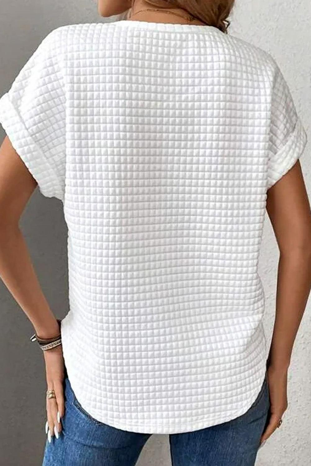 White Checkered Textured Bat Sleeve T Shirt - L & M Kee, LLC