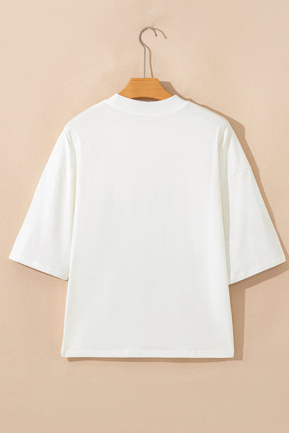 Beige GAME DAY Slogan Printed Half Sleeve Oversize T Shirt