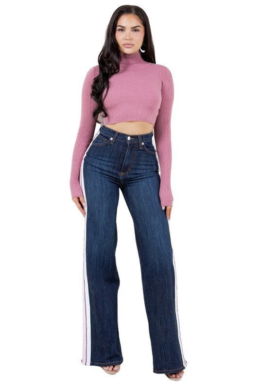 Wide Leg Jean with Stripe detail