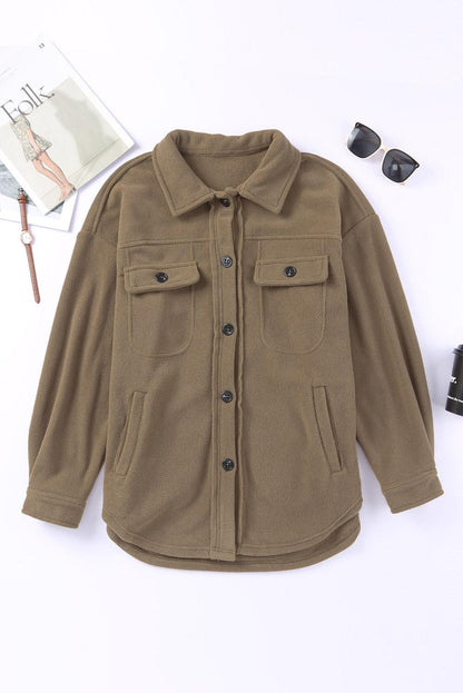 Turn Down Collar Buttoned Shirt Jacket - L & M Kee, LLC