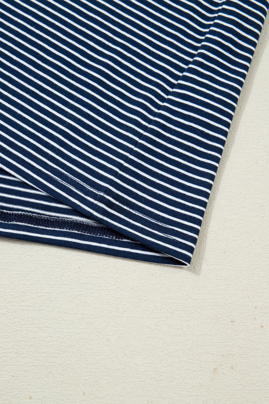 Blue Stripe Drop Shoulder Round Neck Long Sleeve Tee and Buttoned Shorts 2pcs Lounge Set