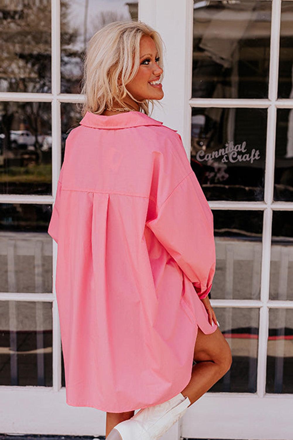 Solid Color Long Sleeve Oversized Tunic Shirt - L & M Kee, LLC