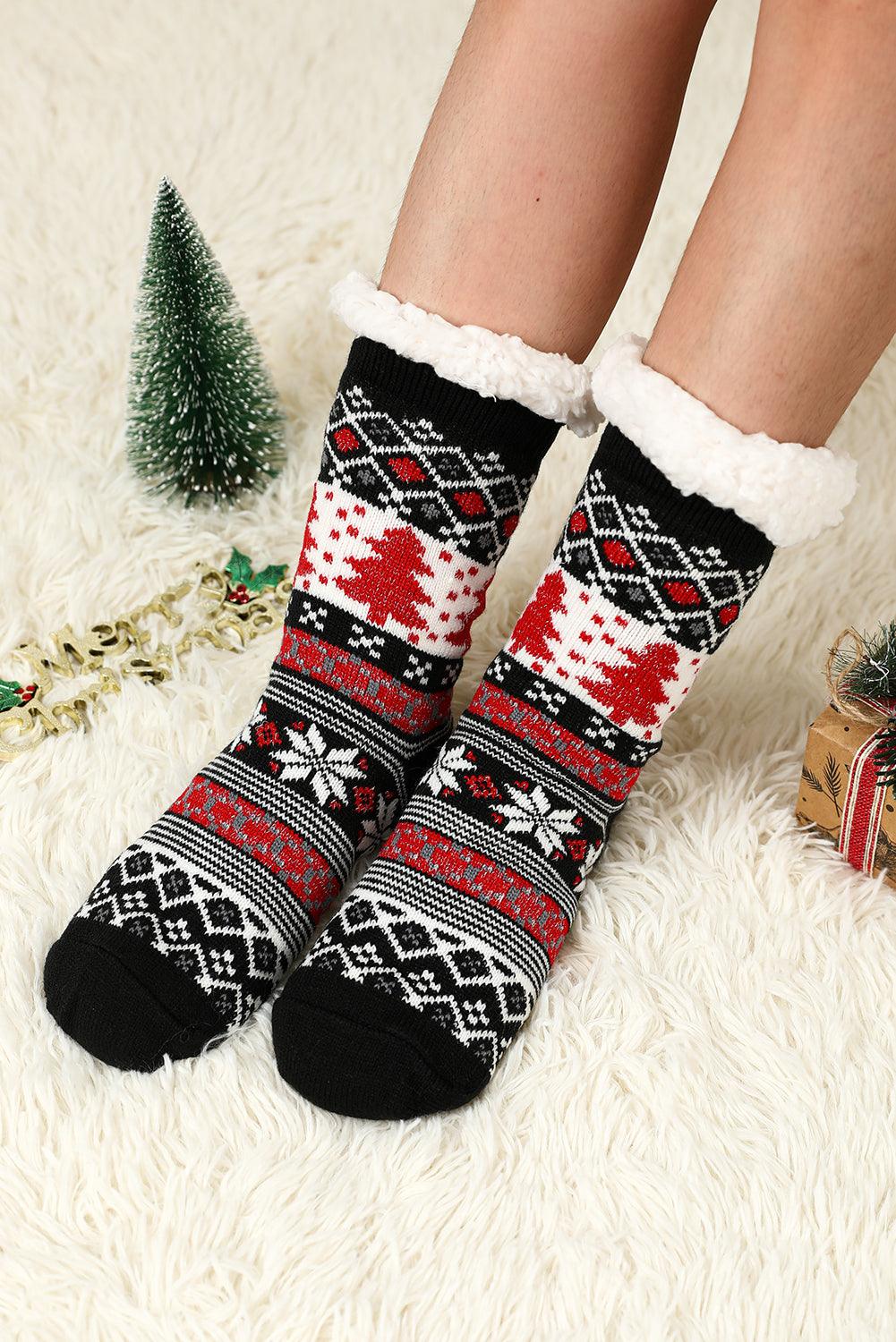 Black Christmas Tree Pattern Thermal Socks - L & M Kee, LLC