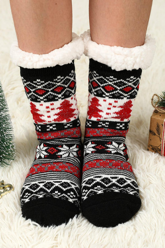 Black Christmas Tree Pattern Thermal Socks - L & M Kee, LLC