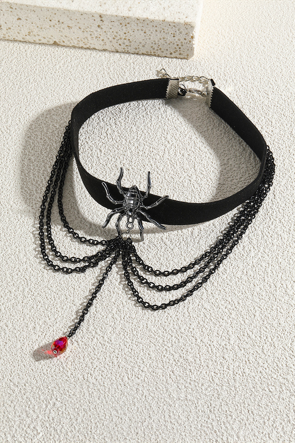 Black Spider Layered Chain Bead Pendant Choker Necklace