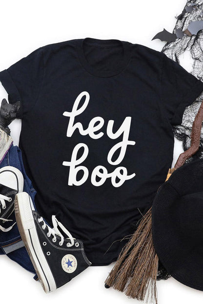 Black hey boo Wordart Graphic T-shirt - L & M Kee, LLC