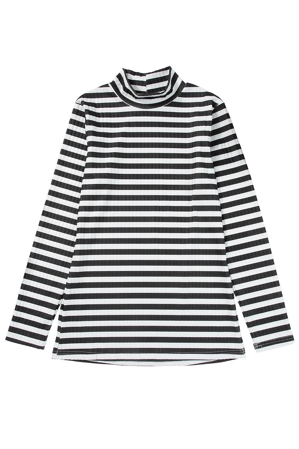 Black Striped Print Textured Knit Long Sleeve Tee - L & M Kee, LLC