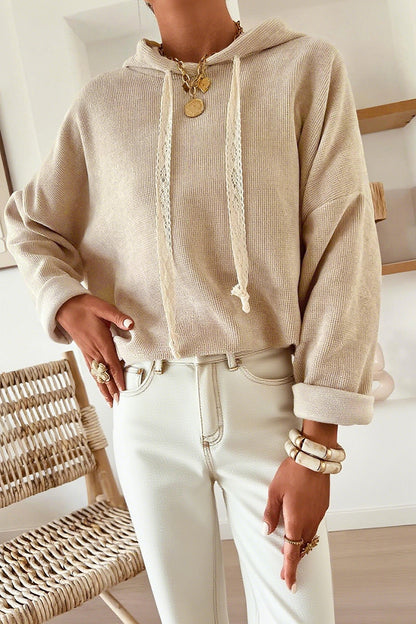 Jet Stream Thermal Textured Lace Drawstring Baggy Hoodie