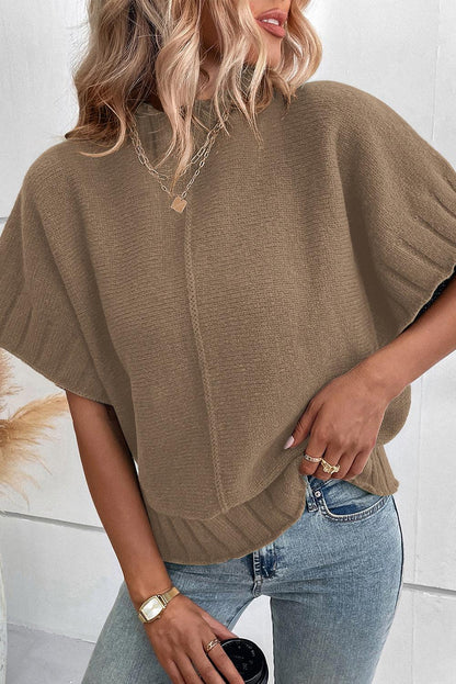 Desert Palm Mock Neck Batwing Short Sleeve Knit Sweater - L & M Kee, LLC