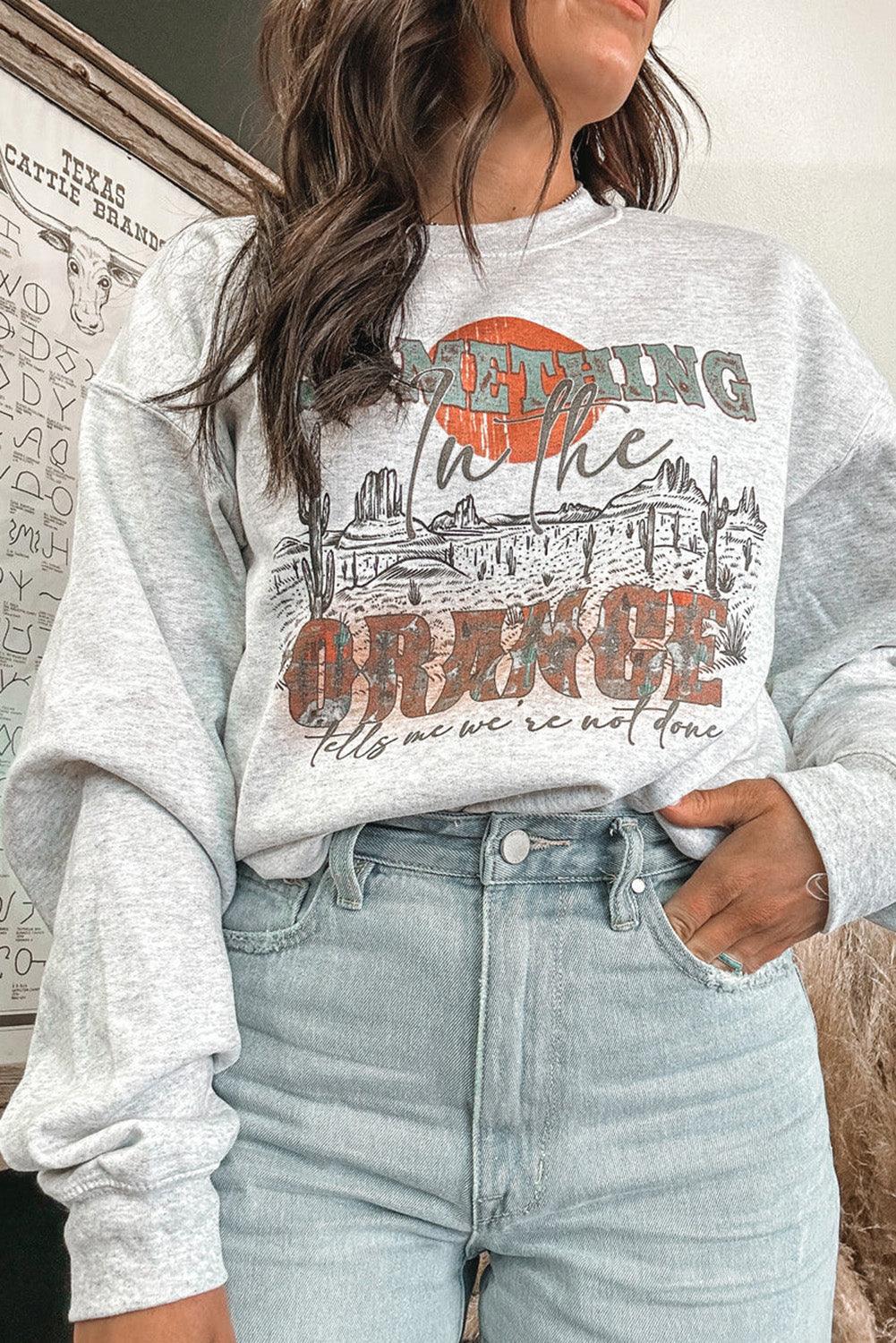 Gray SOMETHING ORANGE Graphic Relaxed Sweatshirt - L & M Kee, LLC