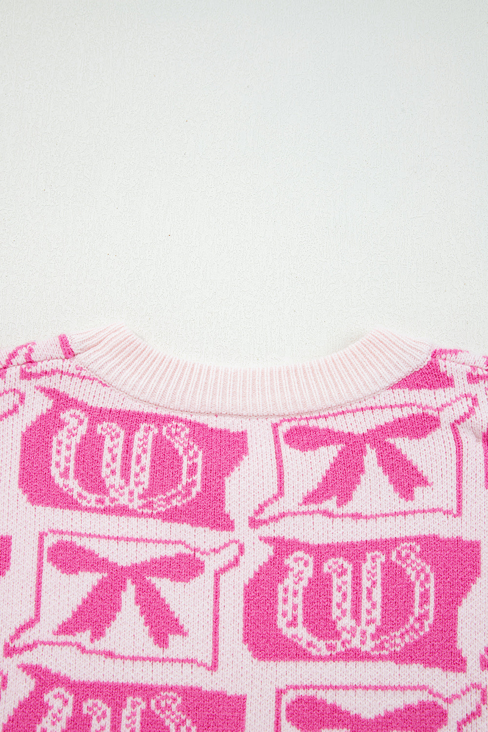 Pink Bows & Horseshoes Pattern Western Fashion Print Sweater