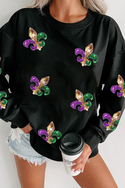 Black Sequin Carnival Graphic Pullover Sweatshirt - L & M Kee, LLC