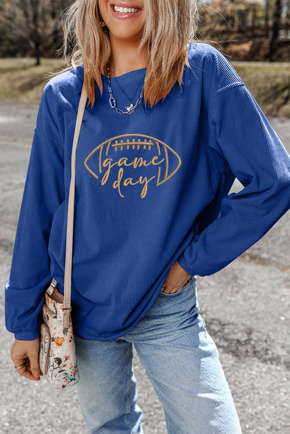 Orange Rugby Game Day Embroidered Corduroy Sweatshirt